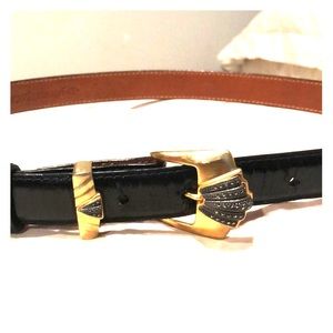 Judith Jack Leather & Gold Tone/Marcasite Buckle